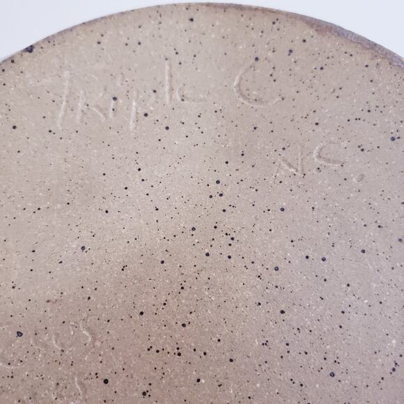 TRIPLE C POTTERY Hand Thrown Stoneware Brie Baker Scalloped Edge Glazed Signed - Picture 10 of 14